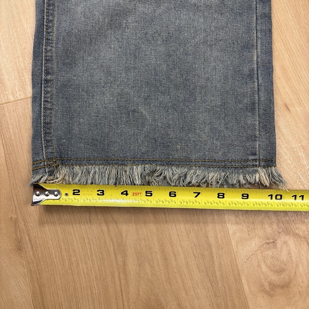 Y2K Super Wide Leg Flare Acid Wash Womens Jeans 28 High Waist Festival Frayed - Picture 8 of 9